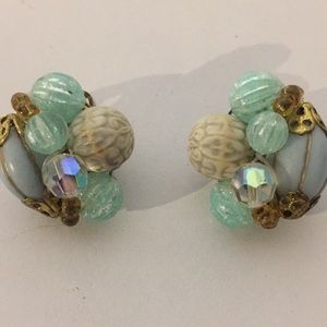Vintage earrings clip on style robin blue*